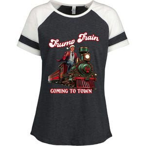 Trump Train Christmas Coming To Town Santa Trump 2024 Xmas Gift Enza Ladies Jersey Colorblock Tee