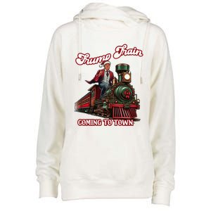 Trump Train Christmas Coming To Town Santa Trump 2024 Xmas Gift Womens Funnel Neck Pullover Hood