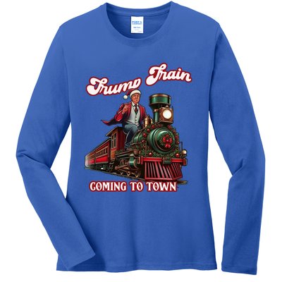 Trump Train Christmas Coming To Town Santa Trump 2024 Xmas Gift Ladies Long Sleeve Shirt