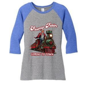 Trump Train Christmas Coming To Town Santa Trump 2024 Xmas Gift Women's Tri-Blend 3/4-Sleeve Raglan Shirt