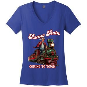 Trump Train Christmas Coming To Town Santa Trump 2024 Xmas Gift Women's V-Neck T-Shirt