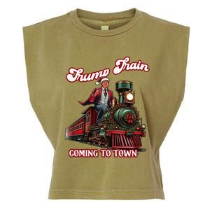 Trump Train Christmas Coming To Town Santa Trump 2024 Xmas Gift Garment-Dyed Women's Muscle Tee