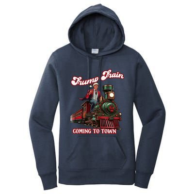 Trump Train Christmas Coming To Town Santa Trump 2024 Xmas Gift Women's Pullover Hoodie