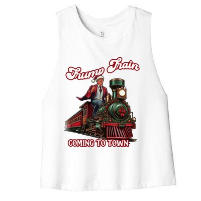 Trump Train Christmas Coming To Town Santa Trump 2024 Xmas Gift Women's Racerback Cropped Tank