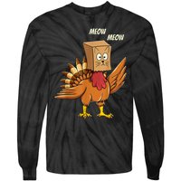 Thanksgiving Turkey Cat Meow Funny Thanksgiving Tie-Dye Long Sleeve Shirt