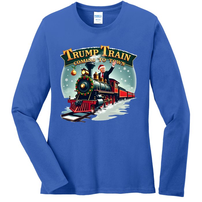 Trump Train Coming To Town Funny Christmas Santa Claus Great Gift Ladies Long Sleeve Shirt