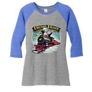 Trump Train Coming To Town Funny Christmas Santa Claus Great Gift Women's Tri-Blend 3/4-Sleeve Raglan Shirt