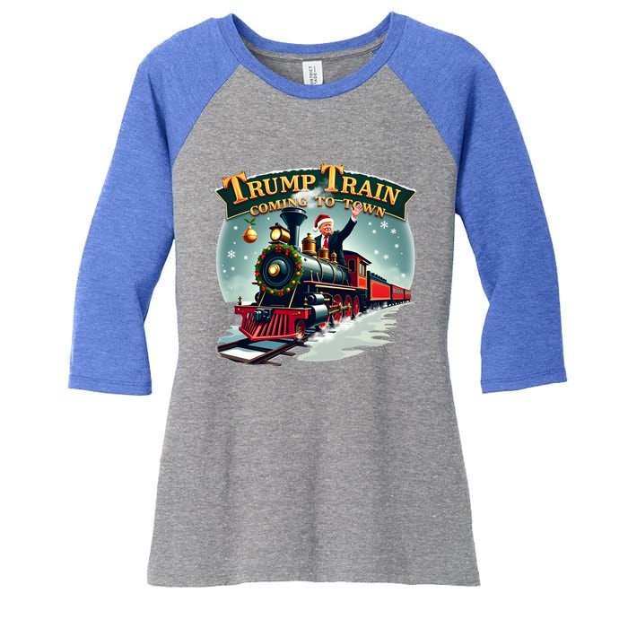 Trump Train Coming To Town Funny Christmas Santa Claus Great Gift Women's Tri-Blend 3/4-Sleeve Raglan Shirt