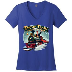 Trump Train Coming To Town Funny Christmas Santa Claus Great Gift Women's V-Neck T-Shirt