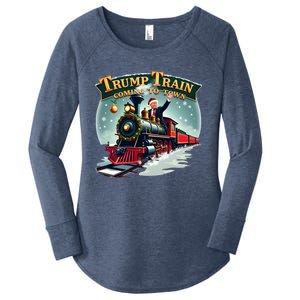 Trump Train Coming To Town Funny Christmas Santa Claus Great Gift Women's Perfect Tri Tunic Long Sleeve Shirt