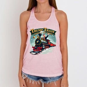 Trump Train Coming To Town Funny Christmas Santa Claus Great Gift Women's Knotted Racerback Tank