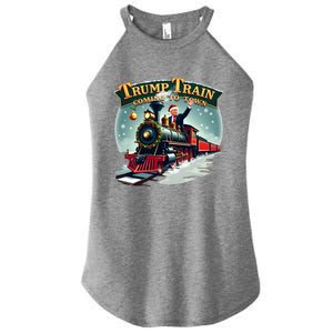 Trump Train Coming To Town Funny Christmas Santa Claus Great Gift Women's Perfect Tri Rocker Tank