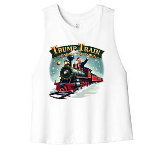 Trump Train Coming To Town Funny Christmas Santa Claus Great Gift Women's Racerback Cropped Tank