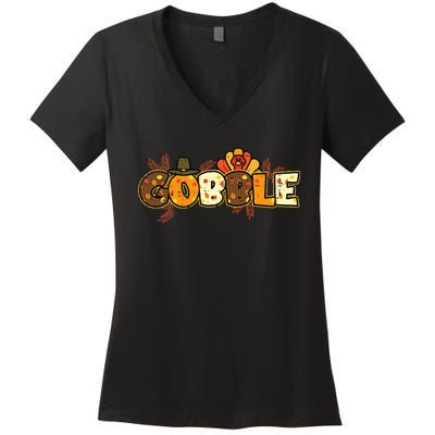 Thanksgiving Turkey Celebration Joyful Festivities Women's V-Neck T-Shirt