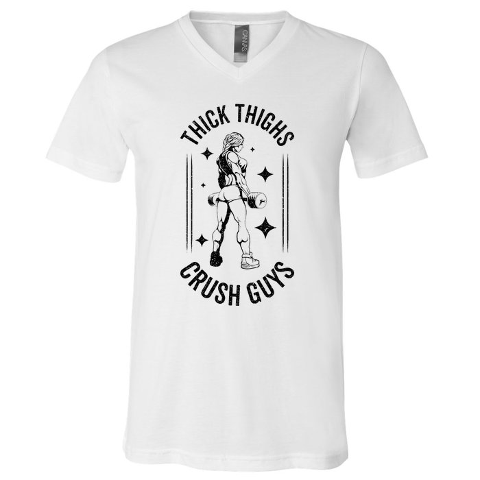 Thick Thighs Crush Guys Gym Workout Fitness Bodybuilding V-Neck T-Shirt