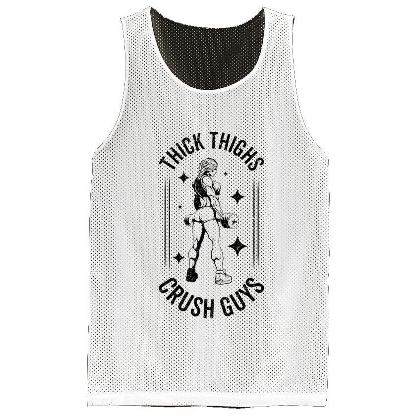 Thick Thighs Crush Guys Gym Workout Fitness Bodybuilding Mesh Reversible Basketball Jersey Tank