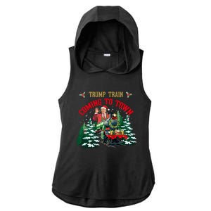 Trump Train Coming To Town  ILl Be Home For Christmas Ladies PosiCharge Tri-Blend Wicking Draft Hoodie Tank