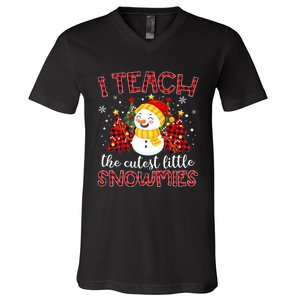 Teach The Cutest Snowmies Teacher Christmas Pajamas Xmas V-Neck T-Shirt