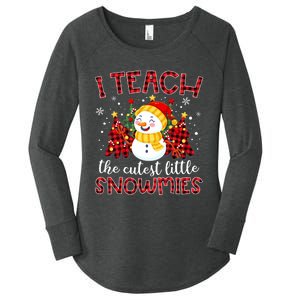 Teach The Cutest Snowmies Teacher Christmas Pajamas Xmas Women's Perfect Tri Tunic Long Sleeve Shirt