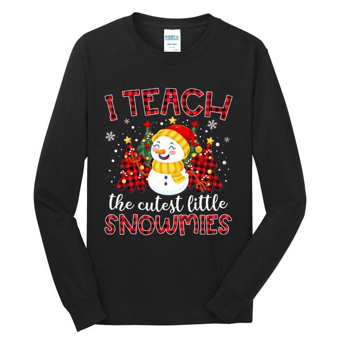 Teach The Cutest Snowmies Teacher Christmas Pajamas Xmas Tall Long Sleeve T-Shirt