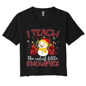 Teach The Cutest Snowmies Teacher Christmas Pajamas Xmas Women's Crop Top Tee