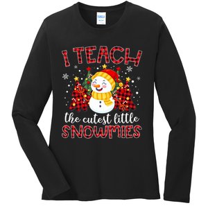 Teach The Cutest Snowmies Teacher Christmas Pajamas Xmas Ladies Long Sleeve Shirt