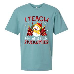 Teach The Cutest Snowmies Teacher Christmas Pajamas Xmas Sueded Cloud Jersey T-Shirt