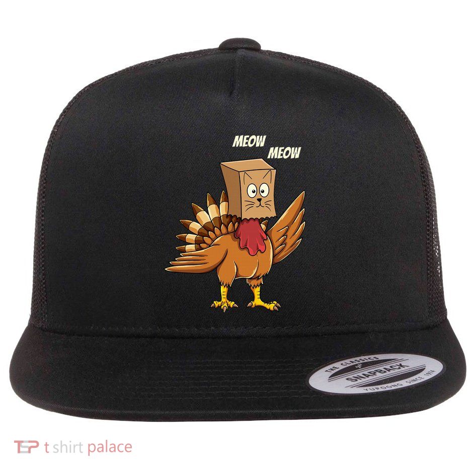 Thanksgiving Turkey Cat Meow Funny Thanksgiving Flatbill Hat