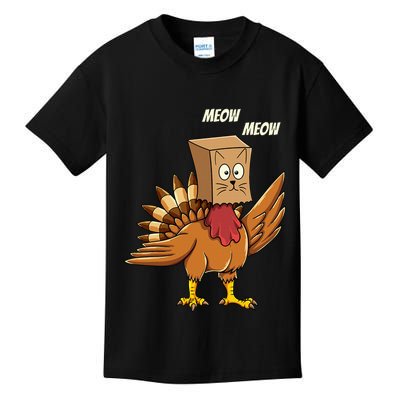 Thanksgiving Turkey Cat Meow Funny Thanksgiving Kids T-Shirt