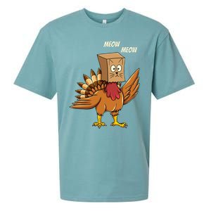 Thanksgiving Turkey Cat Meow Funny Thanksgiving Sueded Cloud Jersey T-Shirt