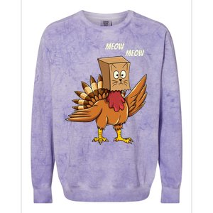 Thanksgiving Turkey Cat Meow Funny Thanksgiving Colorblast Crewneck Sweatshirt