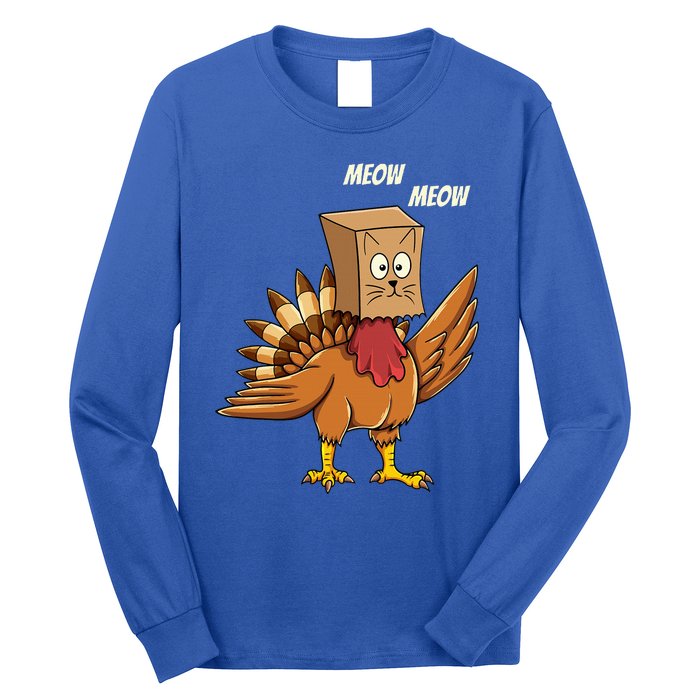 Thanksgiving Turkey Cat Meow Funny Thanksgiving Long Sleeve Shirt