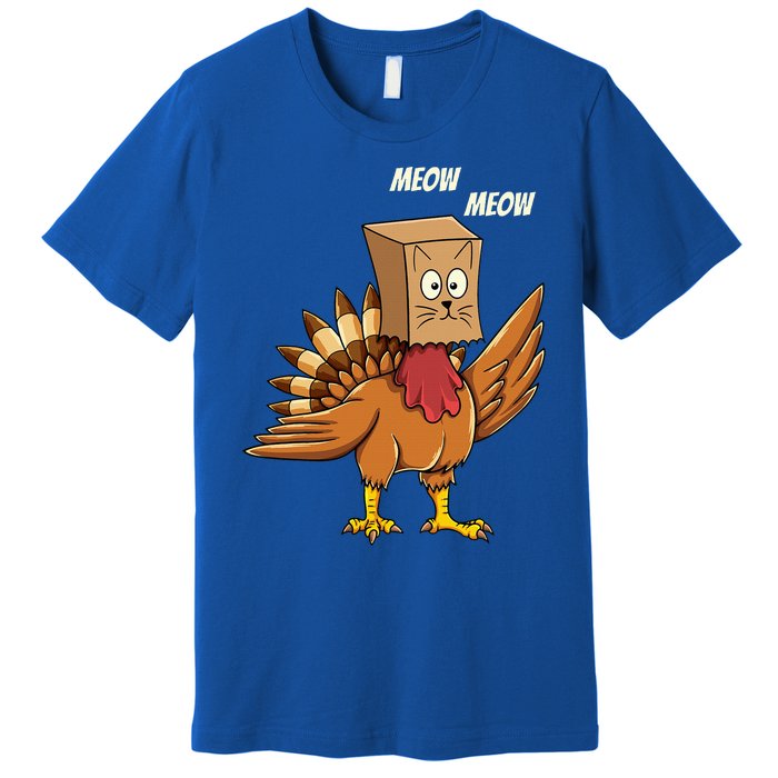 Thanksgiving Turkey Cat Meow Funny Thanksgiving Premium T-Shirt