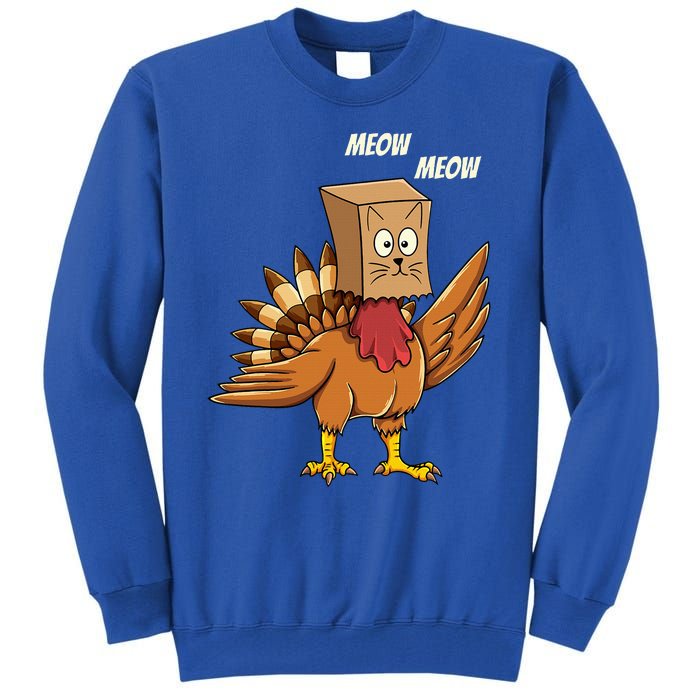 Thanksgiving Turkey Cat Meow Funny Thanksgiving Tall Sweatshirt