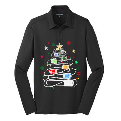 Test Tubes Christmas Tree Chemistry Phlebotomy Lab Scientist Silk Touch Performance Long Sleeve Polo