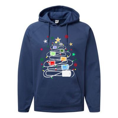 Test Tubes Christmas Tree Chemistry Phlebotomy Lab Scientist Performance Fleece Hoodie