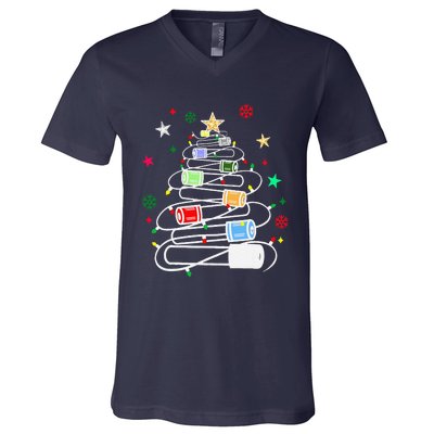 Test Tubes Christmas Tree Chemistry Phlebotomy Lab Scientist V-Neck T-Shirt