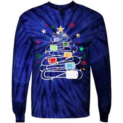 Test Tubes Christmas Tree Chemistry Phlebotomy Lab Scientist Tie-Dye Long Sleeve Shirt