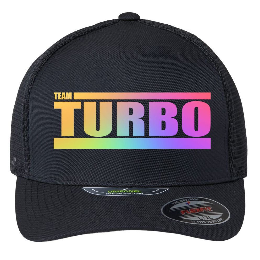 Team Turbo Challenge (Rainbow) Racing Great Gift Flexfit Unipanel Trucker Cap