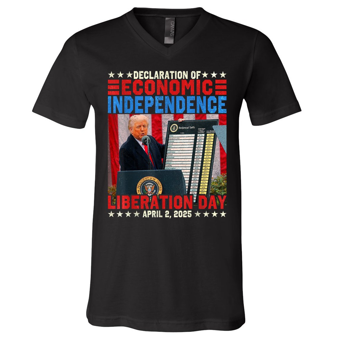 Trump Tariff Chart Declaration Of Economic Independence 2025 V-Neck T-Shirt