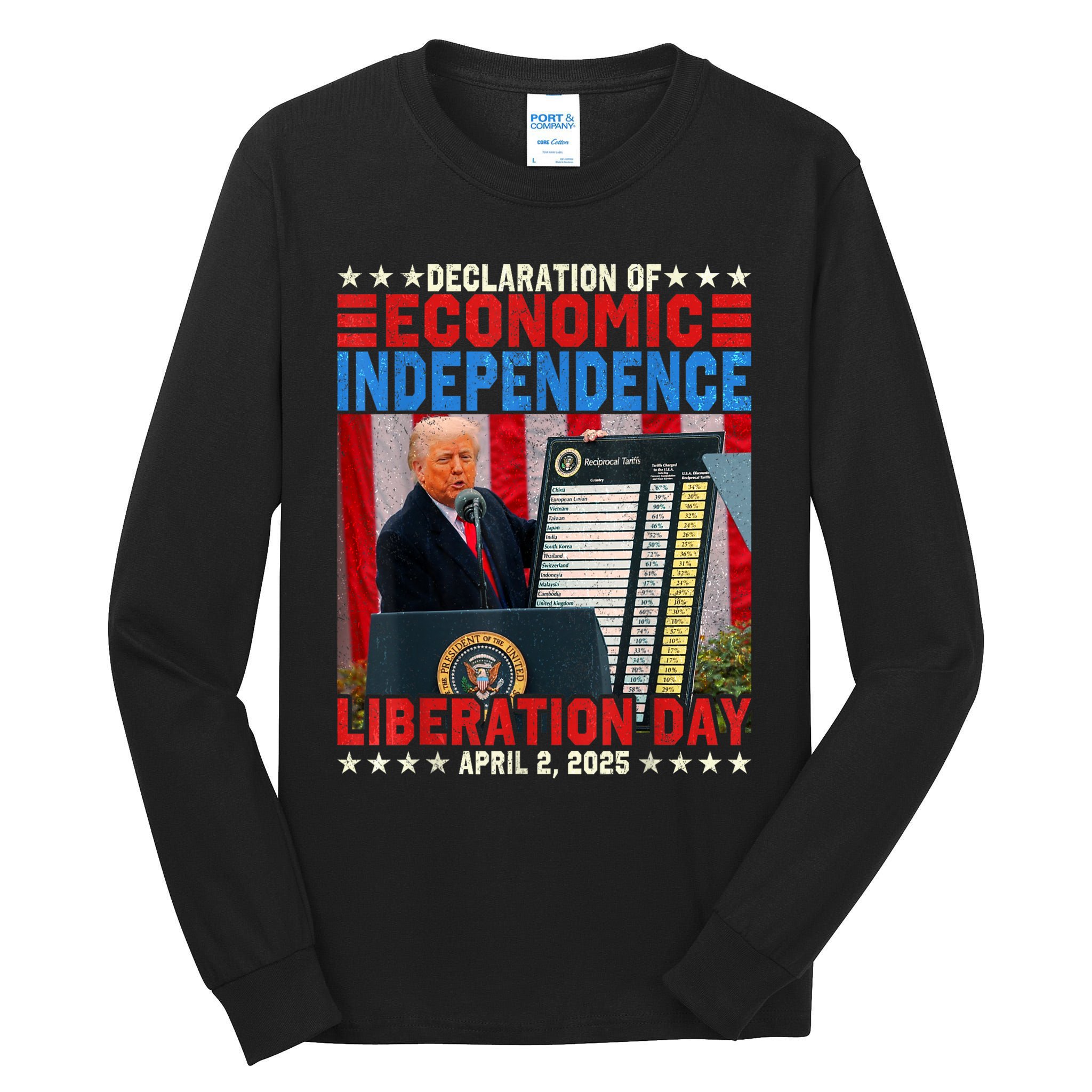 Trump Tariff Chart Declaration Of Economic Independence 2025 Tall Long Sleeve T-Shirt