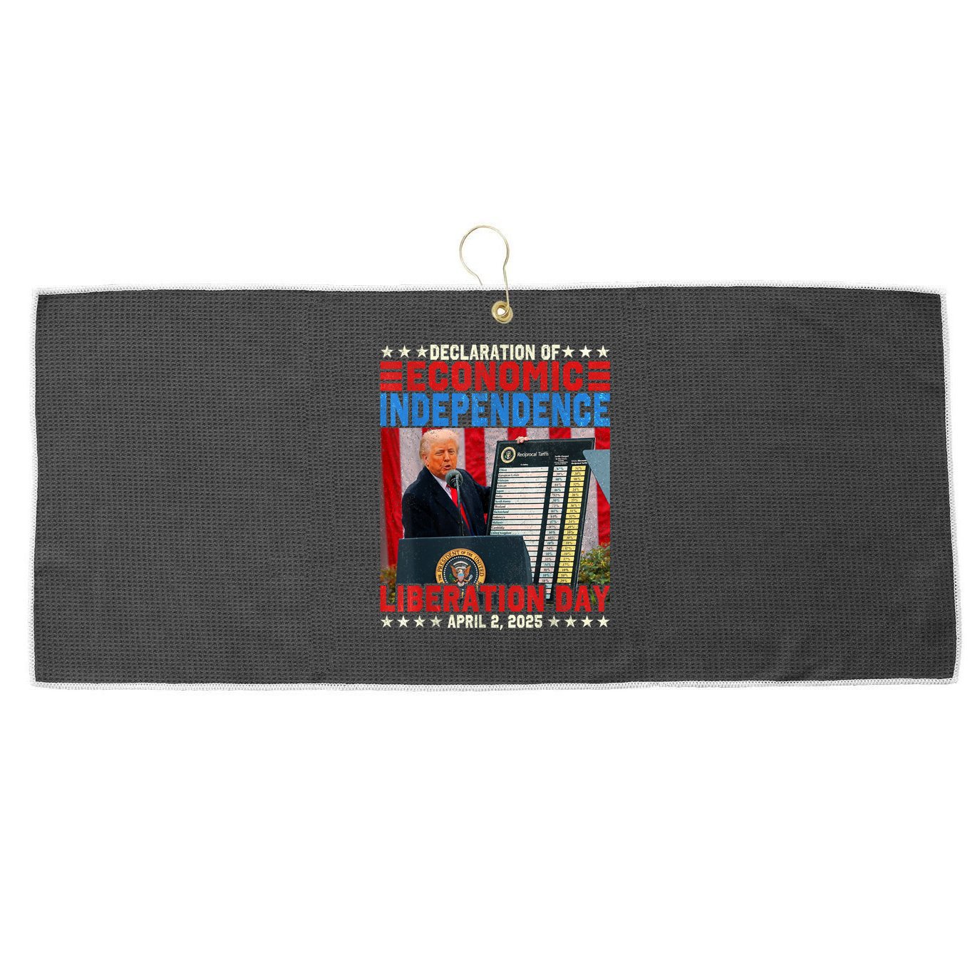 Trump Tariff Chart Declaration Of Economic Independence 2025 Large Microfiber Waffle Golf Towel