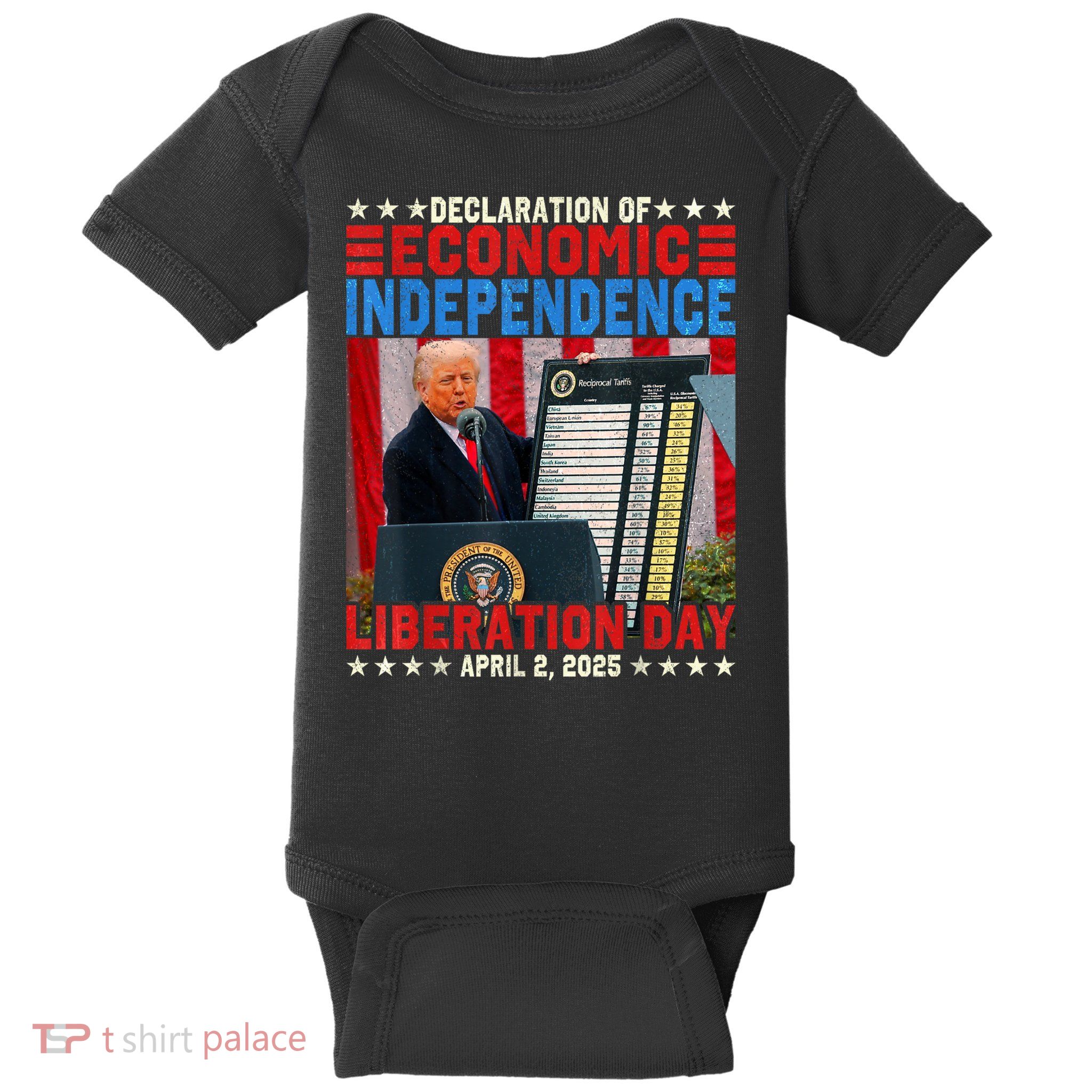 Trump Tariff Chart Declaration Of Economic Independence 2025 Baby Bodysuit