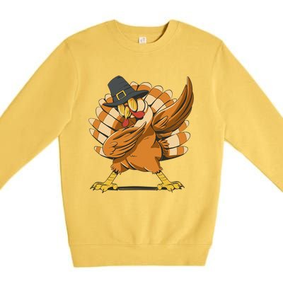 Thanksgiving Turkey Dabbing Cartoon Holiday Dab Funny Gift Premium Crewneck Sweatshirt