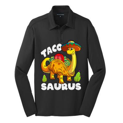 Tacosaurus Taco Dinosaur Funny Dino Cinco De Mayo Mexican Silk Touch Performance Long Sleeve Polo