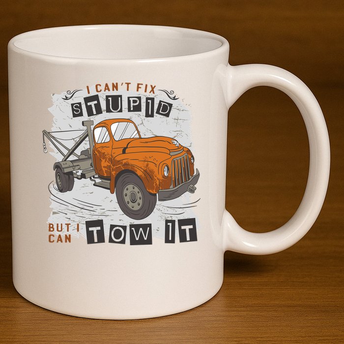 Tow Truck Driver I Can't Fix Stupid But I Can Tow It 11oz C Handle Ceramic Mug