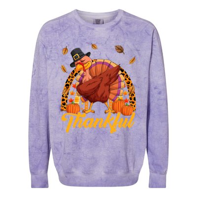 Thankful Turkey Dabbing Leopard Rainbow Fall Thanksgiving Gift Colorblast Crewneck Sweatshirt