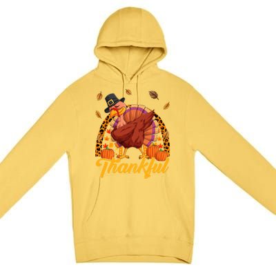 Thankful Turkey Dabbing Leopard Rainbow Fall Thanksgiving Gift Premium Pullover Hoodie