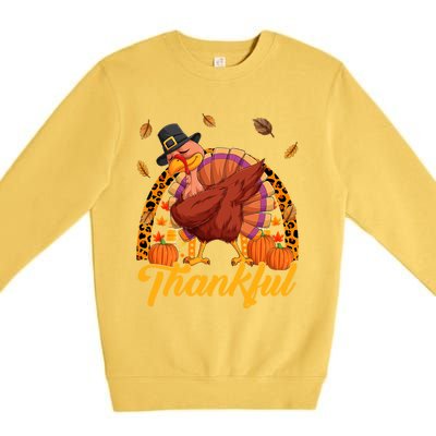 Thankful Turkey Dabbing Leopard Rainbow Fall Thanksgiving Gift Premium Crewneck Sweatshirt