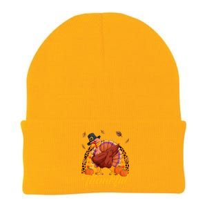 Thankful Turkey Dabbing Leopard Rainbow Fall Thanksgiving Gift Knit Cap Winter Beanie